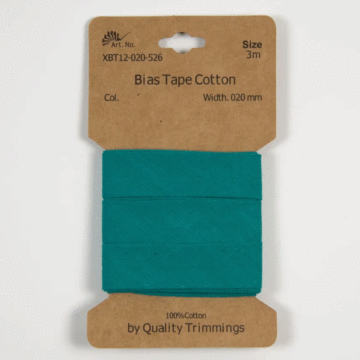 3 Metre Card of Cotton Bias Tape Emerald 20mm x 3mtr