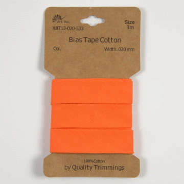 3 Metre Card of Cotton Bias Tape Orange 20mm x 3mtr
