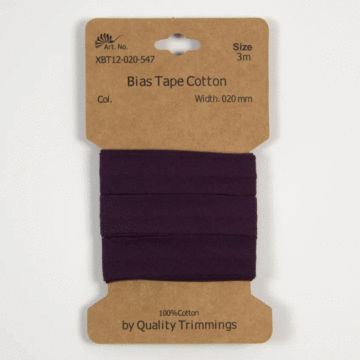 3 Metre Card of Cotton Bias Tape Purple 20mm x 3mtr