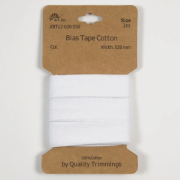 3 Metre Card of Cotton Bias Tape White 20mm x 3mtr