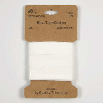 3 Metre Card of Cotton Bias Tape Off White 20mm x 3mtr