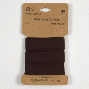 3 Metre Card of Cotton Bias Tape Brown 20mm x 3mtr
