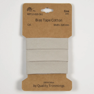 3 Metre Card of Cotton Bias Tape Silver 20mm x 3mtr