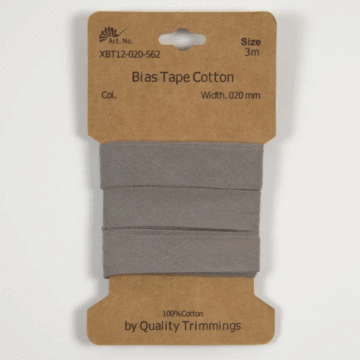 3 Metre Card of Cotton Bias Tape Grey 20mm x 3mtr