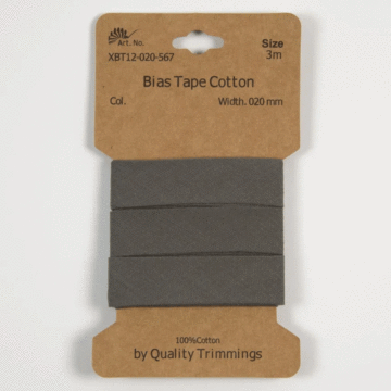 3 Metre Card of Cotton Bias Tape Anthracite 20mm x 3mtr