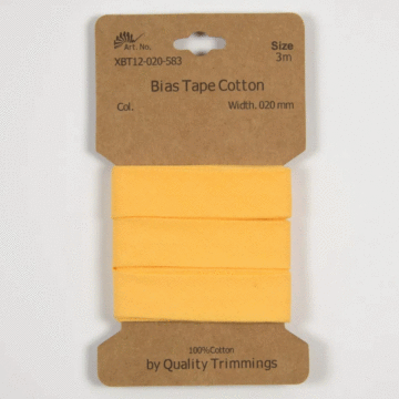 3 Metre Card of Cotton Bias Tape Yellow 20mm x 3mtr