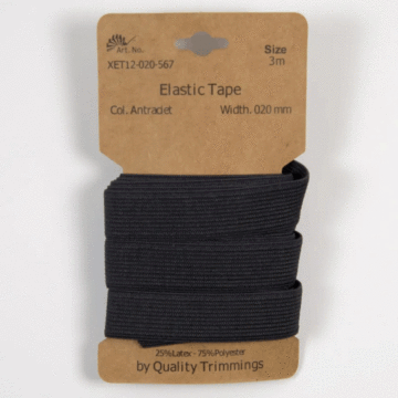 3 Metre Card of Elastic Tape Anthracite 20mm x 3mtr