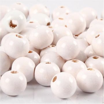 Pack of Wooden Beads White 20g x 10mm x 70pcs