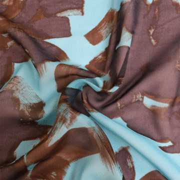 Floral Silk Fabric Turquoise Chocolate 140cm
