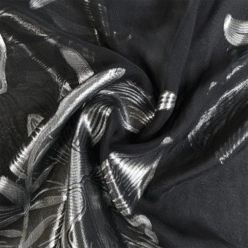 Floral Metallic Silk Fabric Black Silver 133cm