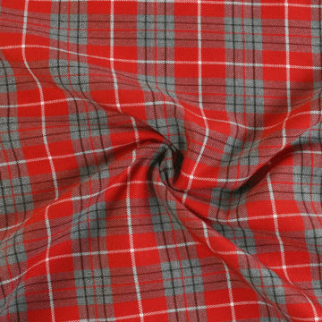 Tartan Polyester Viscose Spandex Fabric Red Grey 145cm
