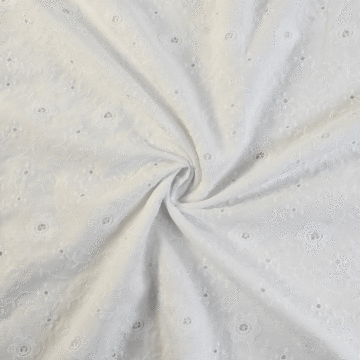 Floral Embroidered Cotton Voile Fabric White 130cm