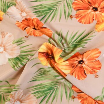 Hibiscus Polyester Spandex Fabric Beige 145cm