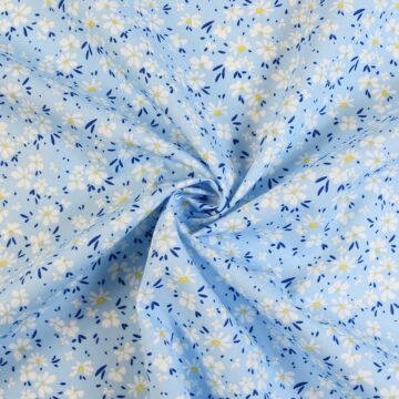 Daisy Cotton Poplin Fabric Sky 112cm