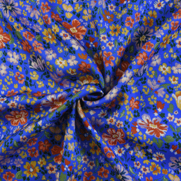 Italian Prairie Floral Viscose Sateen Fabric Blue 150cm