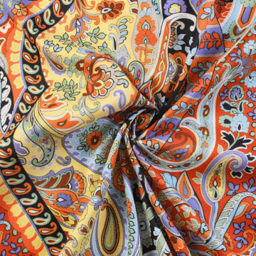 Italian  Regalia Soft Satin Fabric Orange Blue 150cm