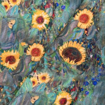 Klimts Sunflowers Polyester Water Repellent Outdoor Fabric Yellow 150cm