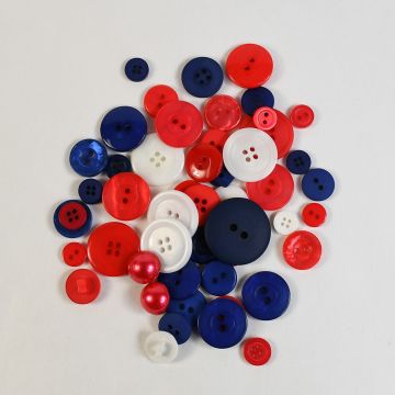 Bag of Mixed Buttons Patriotic Red White Blue 100grms