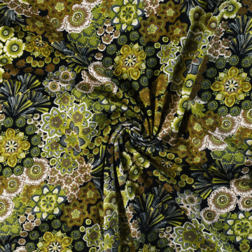 Antique Floral Jersey Viscose Fabric 270 Khaki 150