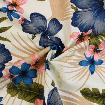 Hibiscus Hawaiian Cotton Fabric Teal Cream 140cm