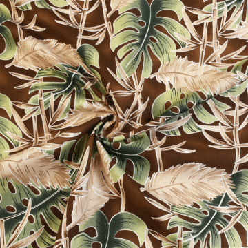 Palm Leaves Hawaiian Cotton Fabric Brown Green 143cm