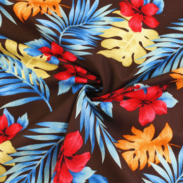 Tropical Floral Hawaiian Cotton Fabric Brown 143cm