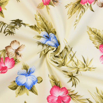Hibiscus Hawaiian Cotton Fabric Cream Pink 143cm