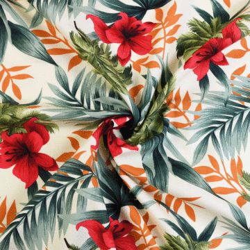 Hibiscus Hawaiian Cotton Fabric Red Green 143cm