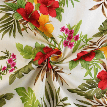 Hibiscus Hawaiian Cotton Fabric Brown Red 143cm