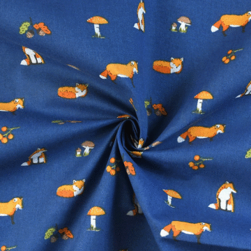Foxes Polycotton Fabric Blue 110cm