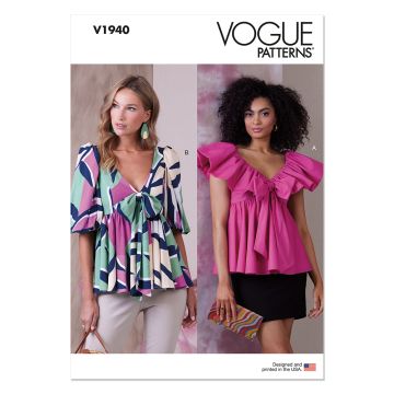 Vogue Sewing Pattern V1940 (A5) Misses' Tops  6-14
