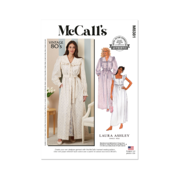 McCalls Sewing Pattern M8381 (A) Robe Tie Belt & Nightgown Laura Ashley  XS-L