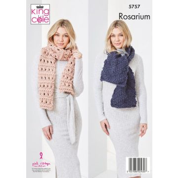 King Cole Rosarium Super Chunky Scarves and Shawls Pattern 5757 Assorted