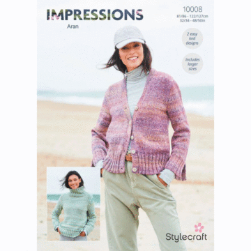 Stylecraft Impressions Aran Ladies Sweater & Cardigan 10008 Pattern Download  