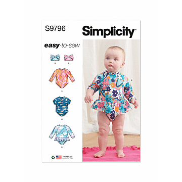 Simplicity Sewing Pattern 9796(A) Babies Swimsuits Rash Guard & Headband  XS-L