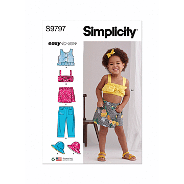 Simplicity Sewing Pattern 9797 (A) Toddlers' Tops, Skort, Pants & Hat  6M-4Y