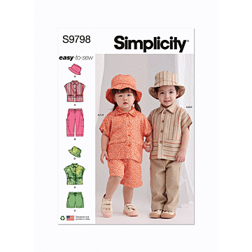 Simplicity Sewing Pattern 9798 (A) Toddlers' Top, Pants, Shorts & Hat  6M-4Y