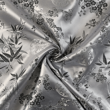 Oriental Polyester Chinese Brocade Fabric Silver 112cm