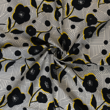 Floral Poplin print 100% Cotton Fabric 2 - LemonBlack 148 cm