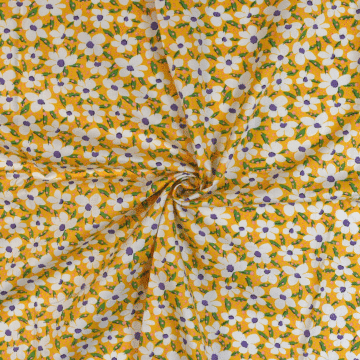 Floral Poplin print 100% Cotton Fabric 1 - Yellow 148 cm