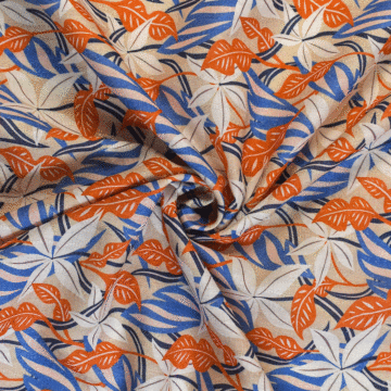 Floral Leaf Print 100% Cotton Jacquard Fabric 2 - Orange 148 cm