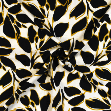 Bold leaves dobby print 100% Polyester Fabric 1 - Black 148 cm