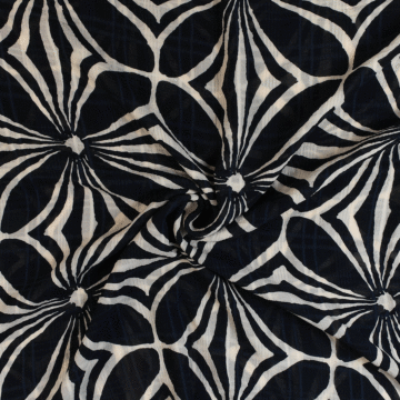 Floral Print Chiffon 100% Polyester Fabric 1 - Black 148 cm
