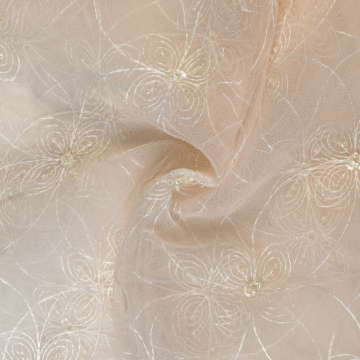 Floral Embroidery Mesh 100% Polyester Fabric Light Peach 132 cm