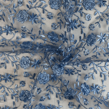 Floral Embroidered Mesh 100% Polyester Fabric  - 132cm