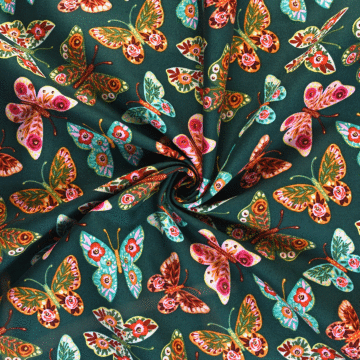 3 Wishes Tossed Butterflies Cotton Fabric Multi 110cm