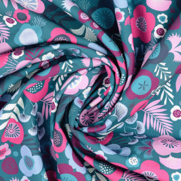Digital Printed Floral Softshell Fabric Teal 147cm