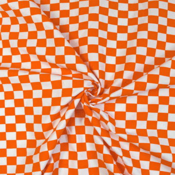Check Stretch Cotton Twill Fabric Orange 150cm