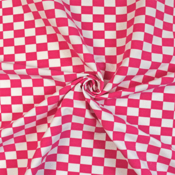 Check Stretch Cotton Twill Fabric Pink 150cm
