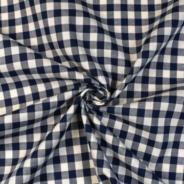 Yarn Dyed 100% Cotton Check Fabric Navy 112cm